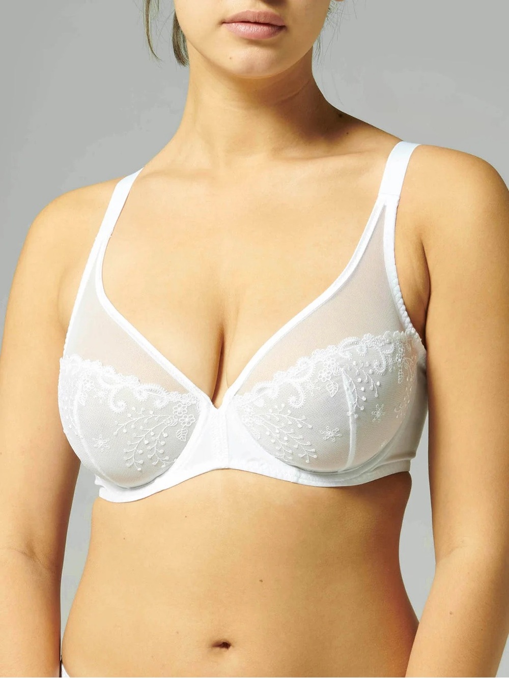 Simone Perele White Sheer Embroidered Underwire Bra 32” Band